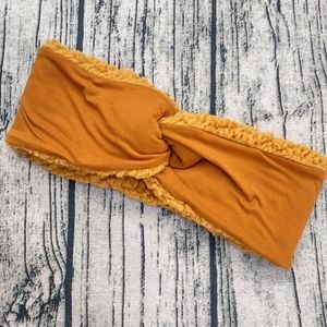 Mustard gold warm headband ear warmer handmade faux Sherpa